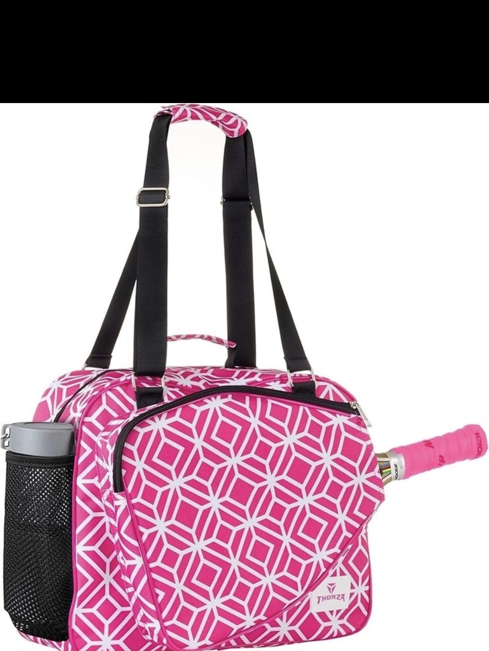 Pink Pickleball Bag with Paddle Holder, Mesh Side Pocket - Large